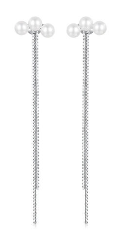 BAMOER σκουλαρίκια καρφωτά SCE1777 με πέρλες & αλυσίδα ασήμι 925 ασημί