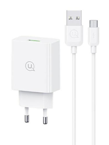 USAMS φορτιστής τοίχου SCXLTZ01 με καλώδιο micro USB USB 18W λευκός