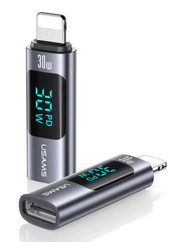 USAMS αντάπτορας Lightning σε USB-C US-SJ681 με οθόνη 30W γκρι