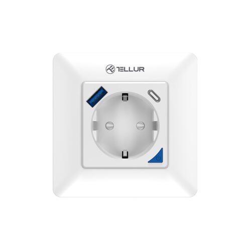 Tellur Smart WiFi Έξυπνη Πρίζα Ρεύματος 3600W / 16A με ενσωματωμένες θύρες 1xUSB 18W &amp; 1xUSB-C PD 20W σε λευκό (TLL331531)