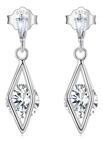 BAMOER σκουλαρίκια καρφωτά VSE166 σε σχήμα ρόμβου ασήμι 925 ασημί