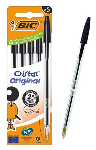 BIC στυλό διαρκείας ballpoint Cristal Original 1mm μύτη μαύρο 5τμχ