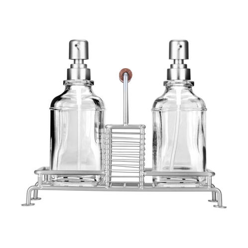 Estia Δοχεια Υγρου Πιατων Allure 2x300ml Με Μεταλλικη Βαση & Θηκη Για Σφουγγαρι Ασημι  01-26233