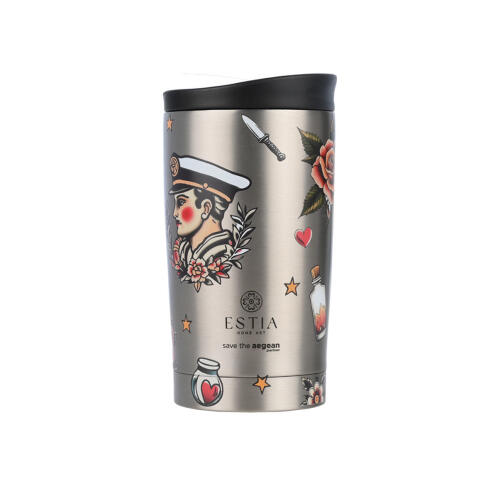 Estia Θερμοσ Travel Mug Save The Aegean 350ml Old School Ink  01-31916