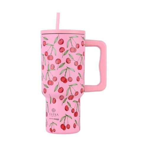 Estia Θερμοσ Straw Tumbler Xl Save The Aegean 900ml Cherry Rose  01-32081