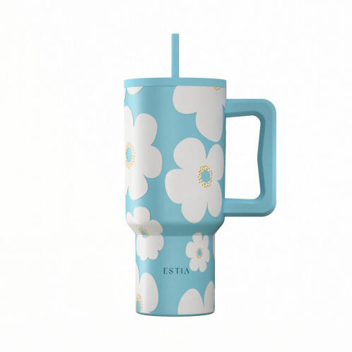 Estia Θερμοσ Straw Tumbler Xl Save The Aegean 900ml Blue Daisy  01-41618