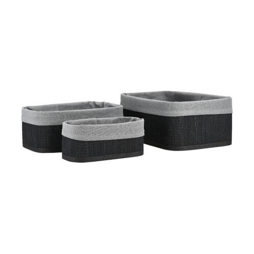 Estia Καλαθι Οργανωσησ Bamboo Essentials Me Επενδυση Σετ 3τεμ. Μαυρο  02-34603