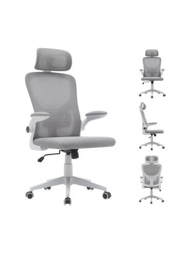 BAKAJI  Καρέκλα Γραφείου με Διαπνέον Ύφασμα Γκρι Περιστρεφόμενη Καρέκλα Γραφείου  02840902