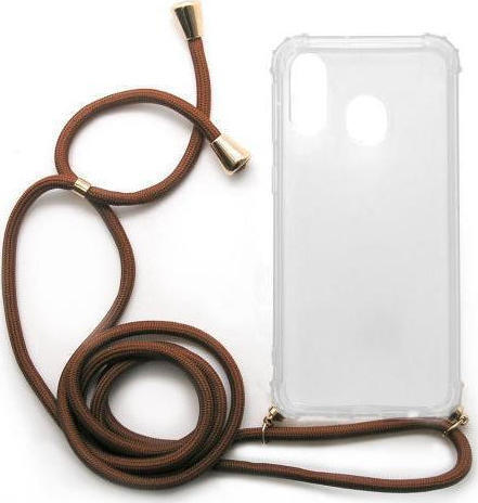 TPU Crossbody inos Samsung A705F Galaxy A70 Shock Proof Clear with Brown Strap
