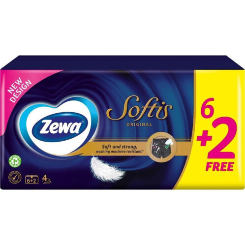 Zewa Softis Χαρτομάντηλα Τσέπης 4φύλλα 6+2 Δώρο x 10