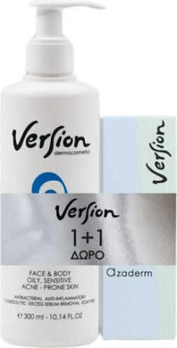 Version Azaderm Cleanser & Cream Σετ Περιποίησης για Καθαρισμό Προσώπου & Κατά της Ακμής 2τμχ