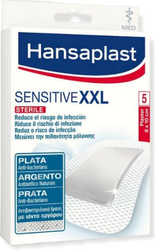 Hansaplast Sensitive Silver XXL Αυτοκόλλητες Γάζες 10x8cm 5τμχ