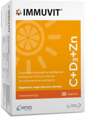 Leriva Pharma Immuvit C+D3+Zn Βιταμίνη για Ενίσχυση του Ανοσοποιητικού & την Υγεία των Οστών 30 κάψουλες