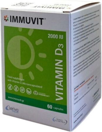 Leriva Pharma Immuvit Vitamin D3 Βιταμίνη για Ενίσχυση του Ανοσοποιητικού & την Υγεία των Οστών 2000iu 60 κάψουλες