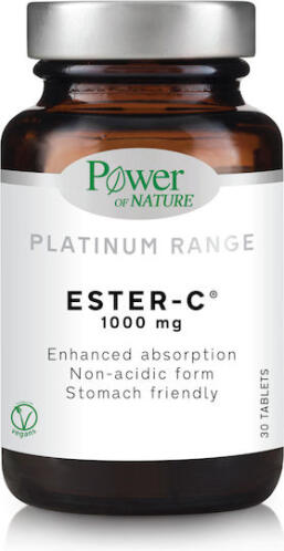 Power Of Nature Platinum Range Ester-C Βιταμίνη για Ενίσχυση του Ανοσοποιητικού, τo Δέρμα & Αντιοξειδωτική δράση 1000mg 30 ταμπλέτες