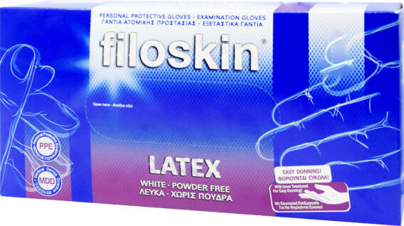 Filoskin Γάντια Λάτεξ Χωρίς Πούδρα 100τμχ Λευκά