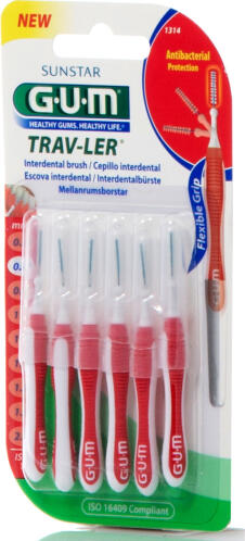 GUM Trav-ler Μεσοδόντια Βουρτσάκια 0.8mm 6τμχ Κόκκινα