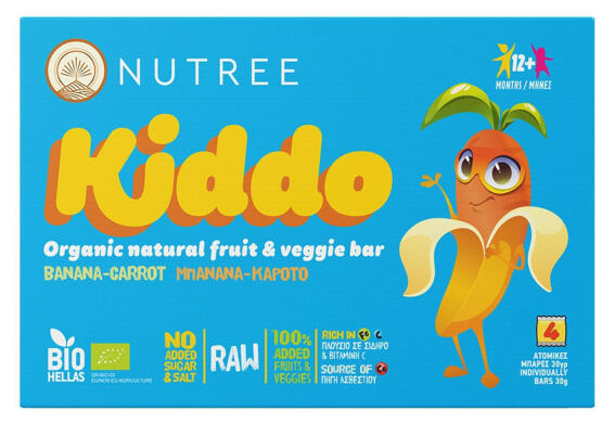 Nutree Kiddo Βιολογική Μπάρα με Μπανάνα & Καρότο 4x30γρ
