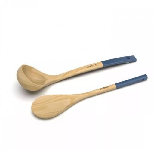 Cookut Κουτάλα Και Κουτάλα Σούπας Σετ 2 Τεμαχίων Ξύλινες Με Λαβή Blueberry Μπλε