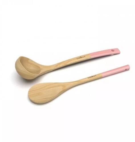 Cookut Κουτάλα Και Κουτάλα Σούπας Σετ 2 Τεμαχίων Ξύλινες Με Λαβή Marshmallow Ροζ