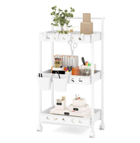 Costway Τρόλεϊ Κουζίνας 3 Επιπέδων με Ρόδες 42x29x83cm JZ10202WH Λευκό