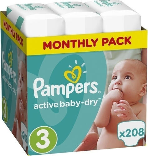 Pampers Πάνες Active Baby-Dry No. 3 για 6-10kg 208τμχ.