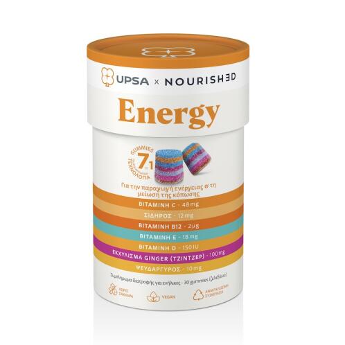 UPSA x Nourished Energy Πολυβιταμίνη για Ενέργεια & το Νευρικό Σύστημα 30 Zελεδάκια