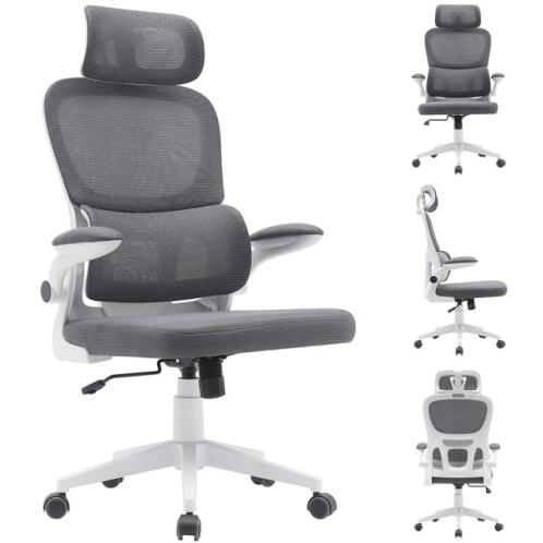 BAKAJI  Καρέκλα Γραφείου Ύφασμα Αντιιδρωτικό Γκρι Λευκή Δομή Πολυθρόνα Γραφείου  02840754