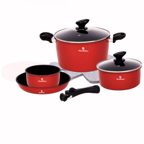 HomeVero Σετ Μαγειρικών Σκευών 13τμχ με Αποσπώμενα Χερούλια HV-1013R Κόκκινα