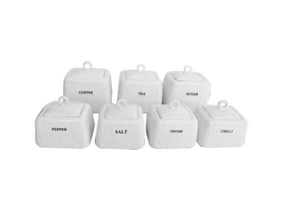 Σετ Βάζα Αποθήκευσης μπαχαρικών, ζάχαρης και καφέ 7 τεμαχίων από Πορσελάνη σε Λευκό χρώμα