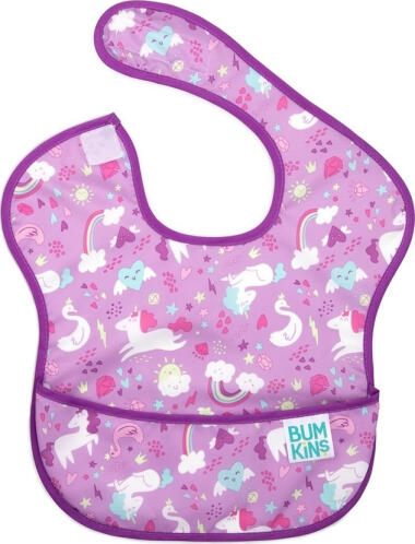 Bumkins Αδιάβροχη Σαλιάρα Πλαστική με Αυτοκόλλητο SuperBib με Τσέπη Unicorns για 24 m+