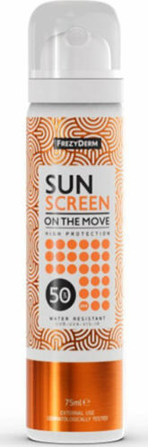 Frezyderm Sun Screen on the Move Αδιάβροχη Αντηλιακή Λοσιόν Προσώπου SPF50 σε Spray 75ml