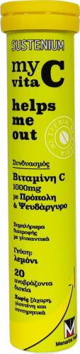 Menarini Sustenium Myvita C Helps Me Out Βιταμίνη για Ενέργεια & Ανοσοποιητικό 1000mg Λεμόνι 20 αναβράζοντα δισκία