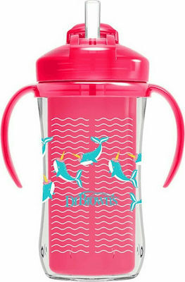 Dr. Brown's Παιδικό Ποτηράκι με Λαβές και Καλαμάκι από Πλαστικό Ροζ 300ml για 12m+