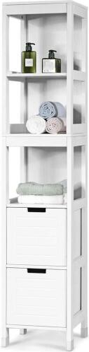 Costway Ξύλινο Ντουλάπι Μπάνιου με 2 Συρτάρια 30x30x144,5εκ. HW61185 Λευκό
