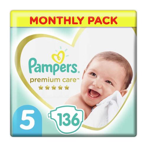 Pampers Πάνες με Αυτοκόλλητο Premium Care Monthly Pack No. 5 11-16kg 136τμχ