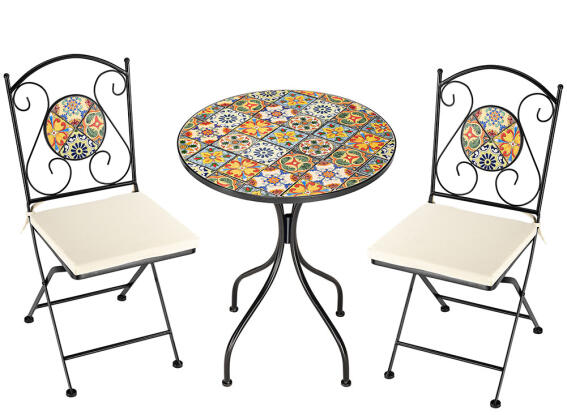 Bakaji 02841276 Σετ Πτυσσόμενο Τραπέζι και Καρέκλες με Μαξιλάρι Μωσαϊκό