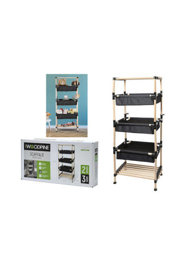 SMART MARKET Ραφιέρα Επιδαπέδια Με 2 Ράφια 3 Καλάθια Φυσικό/Μαύρο Ξύλο/Ύφασμα 49x28x124cm