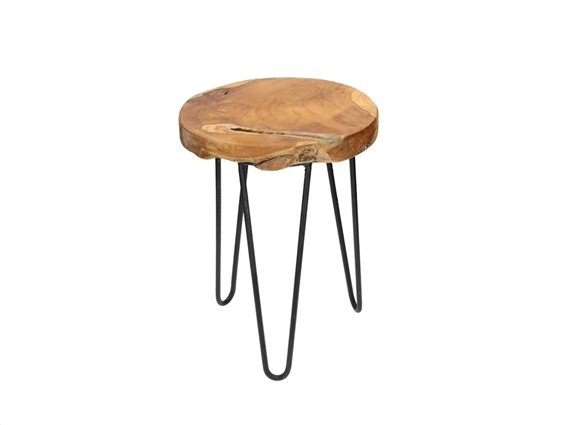 Σκαμνί-Σκαμπό από Ξύλο και Μέταλλο με Στρογγυλό Κάθισμα 42x30cm