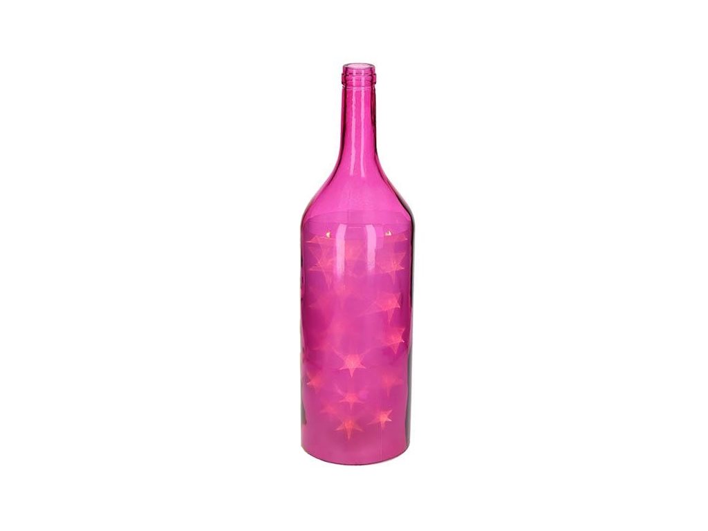 Arti Casa Γυάλινο Διακοσμητικό Μπουκάλι 15x52cm με 18 LED φωτάκια αστέρια, 02374 Χρώμα Φούξια