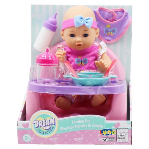 Κούκλα Μωρό 30 εκ. Σετ Καρεκλάκι Φαγητού Luna Toys