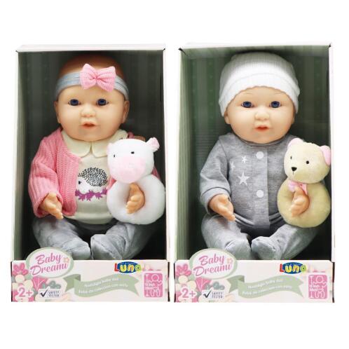 Κούκλα Μωρό 38 εκ. με Κουδουνίστρα Luna Toys 2 Σχέδια