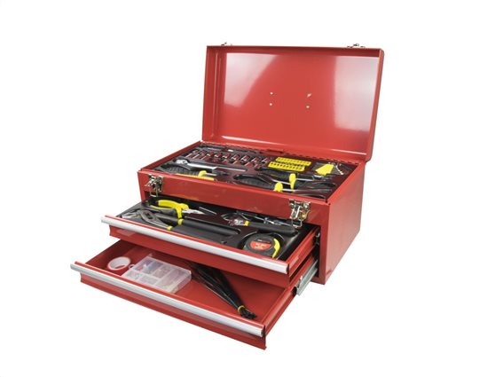 Kinzo Εργαλειοθήκη με 196 εργαλεία τεμάχια σε Κουτί σε Κόκκινο χρώμα, 03413