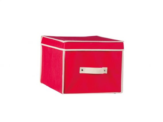 Πτυσσόμενο Υφασμάτινο Κουτί Αποθήκευσης 40x30x25cm με Καπάκι σε Κόκκινο-Μπεζ χρώμα, 53862