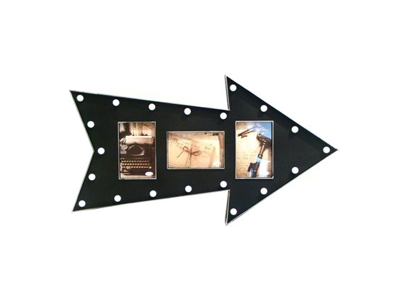 Πλαστική Κορνίζα 67x37x3cm Μοντέρνα Σύνθεση σε Σχήμα Βέλος με LED για 3 Φωτογραφίες σε Μαύρο χρώμα