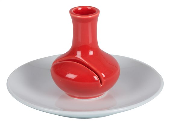 Διακοσμητικό Βάζο από Πορσελάνη σε Λευκό Πιατάκι σε Κόκκινο Χρώμα, 16x8.5cm, Arti Casa Valentine