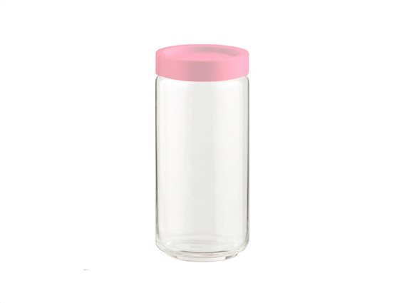 Γυάλινο Βάζο Αποθήκευσης  με Πλαστικό Καπάκι Ασφαλείας σε Ροζ χρώμα , 1000ml, Ocean 2536G9903 P