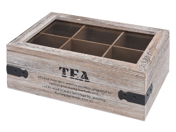 Vintage Ξύλινο Κουτί αποθήκευσης  Οργανωτής για φακελάκια τσαγιου 6 θέσεων, Tea Box HZ1007280