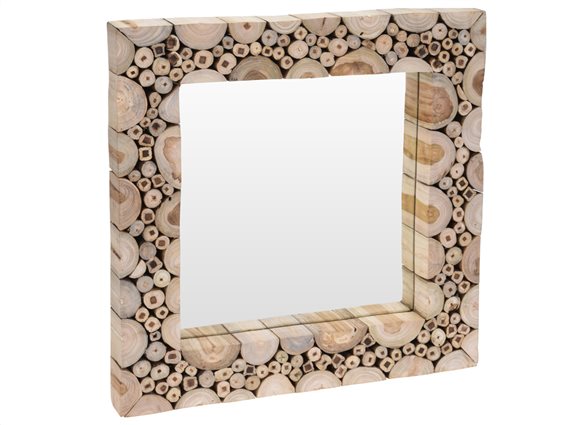 Ξύλινος Καθρέφτης σε Τετράγωνο σχήμα, κατάλληλος για διακόσμηση, από Ξύλο Τικ,  50x50x5, J11300870