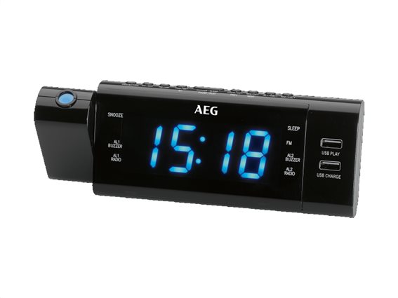 AEG Επιτραπέζιο Ράδιο-ξυπνητήρι με προβολέα ώρας 2 θύρες USB/AUX-IN με Οθόνη LED σε Μαύρο χρώμα